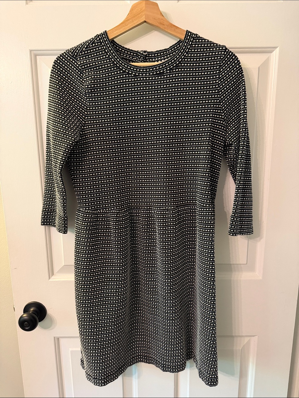LOFT Black and White Dot-Print Long Sleeve Fit & Flare Dress